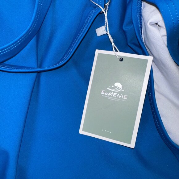 Eomenie Women’s Blue One Piece Swimsuit L Cutout Wrap Tie Back Tummy Control - Picture 3 of 5